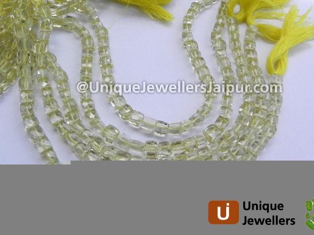 Lemon Quartz Faceted Cube Beads